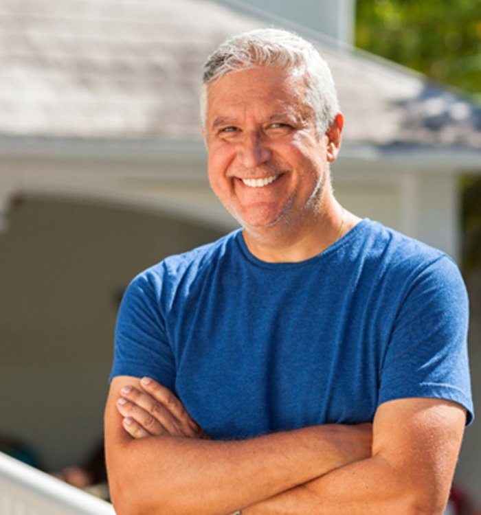 Man smiling with dentures in Montpelier   